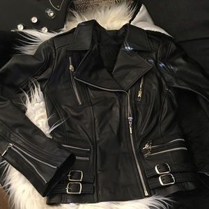 100% GENUINE lamb Leather MOTO JACKET 🏍 NWT